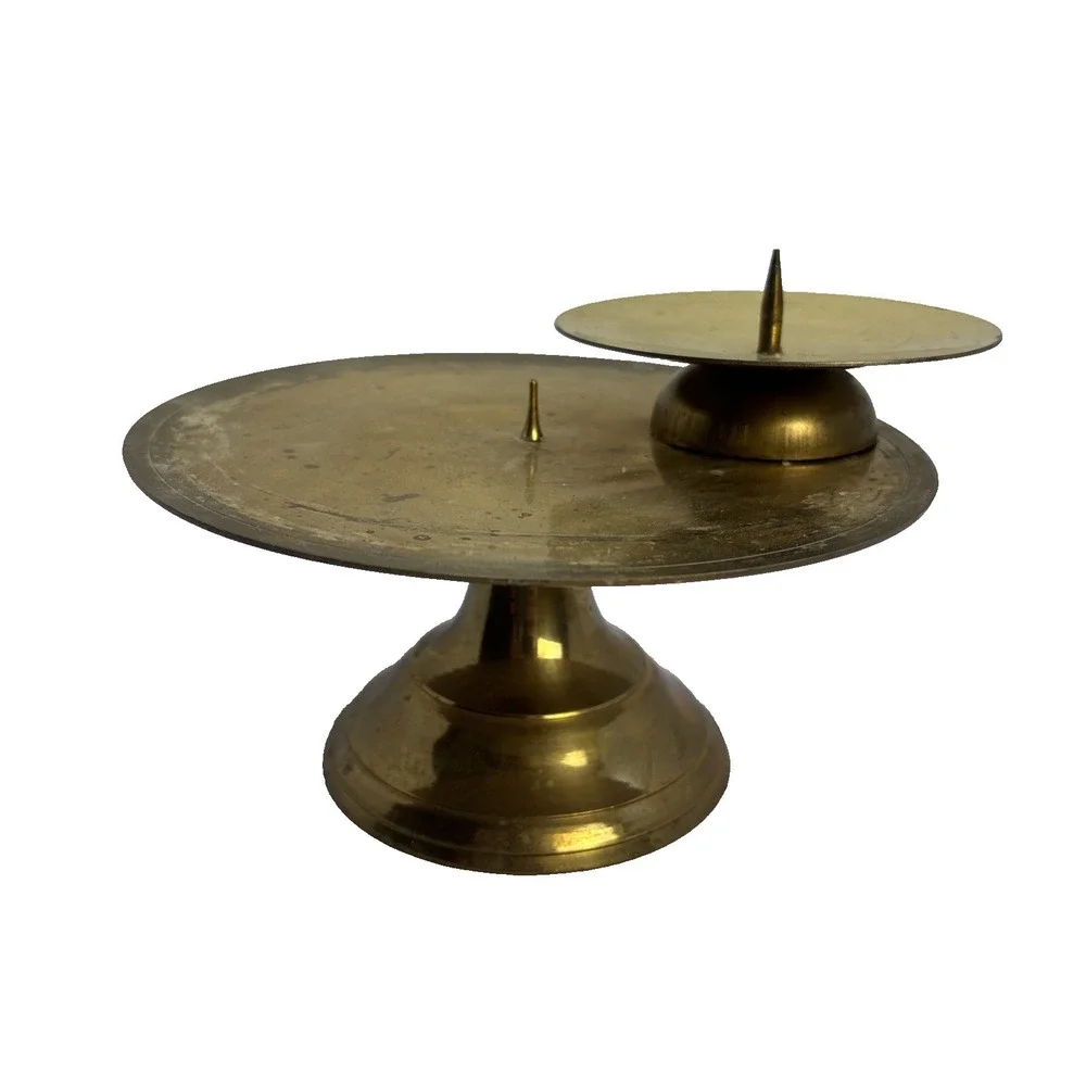 Pair Of Vtg Solid Brass Pillar Candle Holder 1